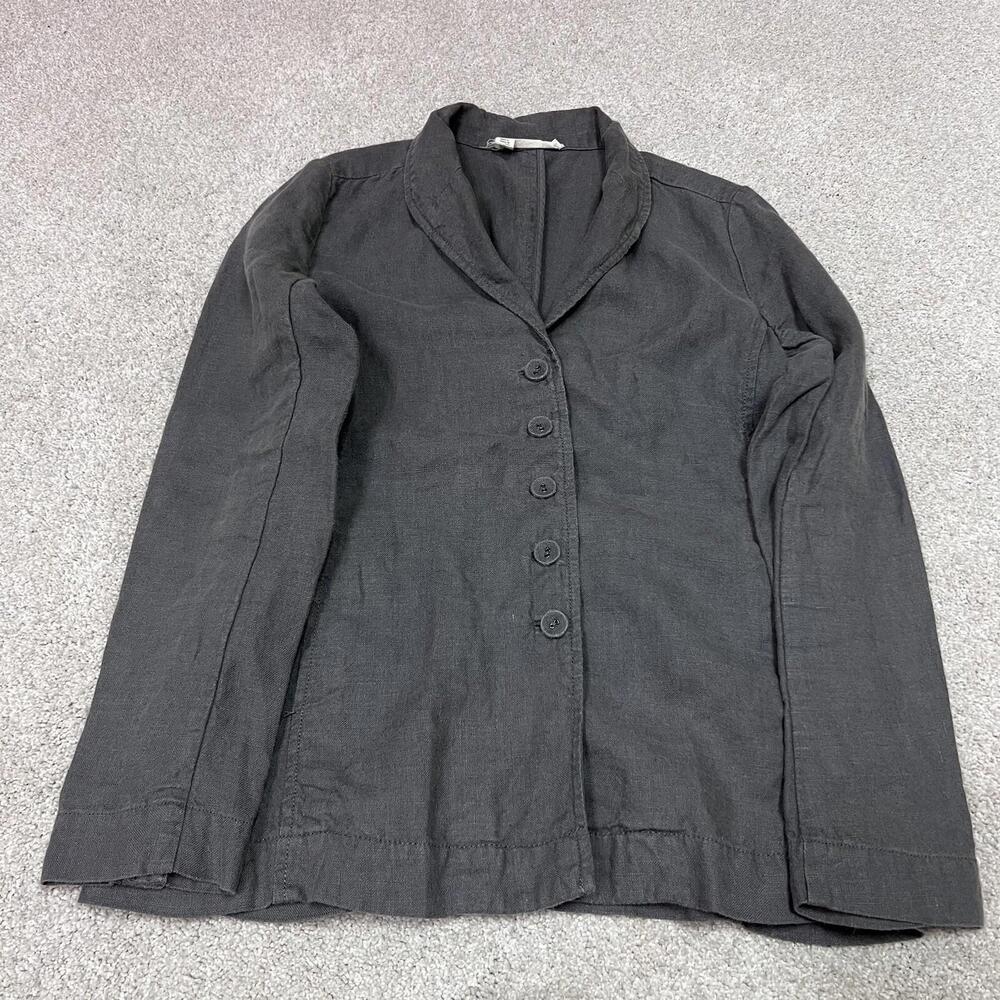 Eileen Fisher Jacket Gray 100% Linen Long Sleeve Button Up Women's Size PP